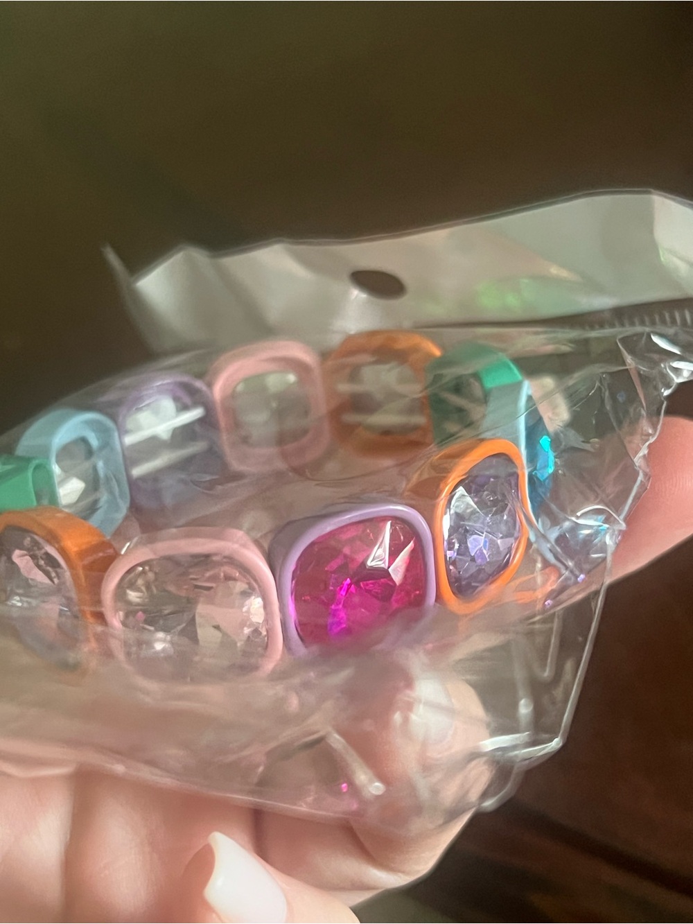 Multicolor Gem Stretch Bracelet - Pink, Green, Orange, Blue - Picture 2 of 6
